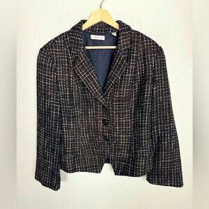 Coldwater Creek Tweed Blazer Size 14 Black White Shimmer Career